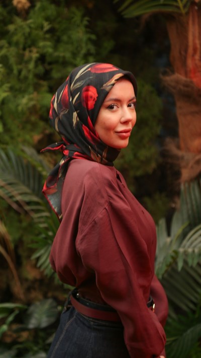 Locella Soft Pamuk Eşarp Siyah Kırmızı