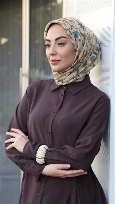 Locella Soft Pamuk Eşarp Bej Mavi