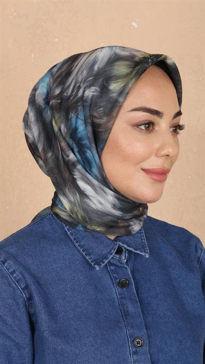 Locella Soft Pamuk Eşarp Siyah Mavi-4