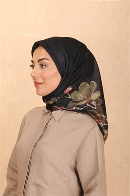 Locella Soft Pamuk Eşarp-Siyah Yeşil