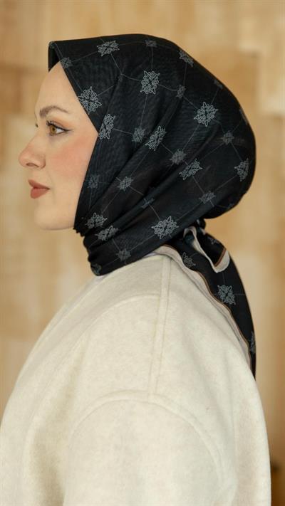 Locella Soft Pamuk Eşarp Siyah Bej-14