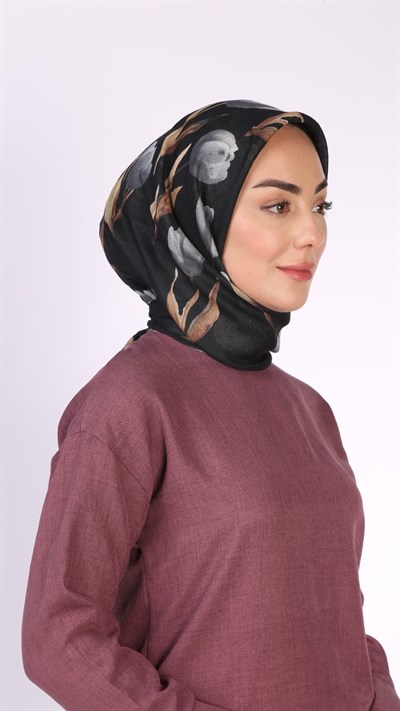 Locella Soft Pamuk Eşarp Siyah Gri