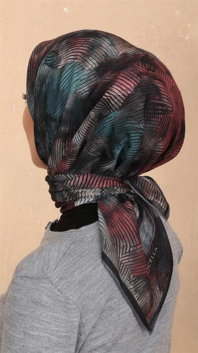 Locella Soft Pamuk Eşarp Siyah Kırmızı-10