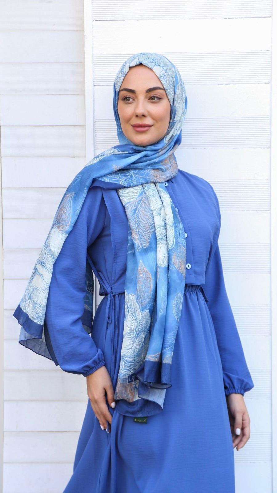 Desenli Kraş Şal Lacivert-4