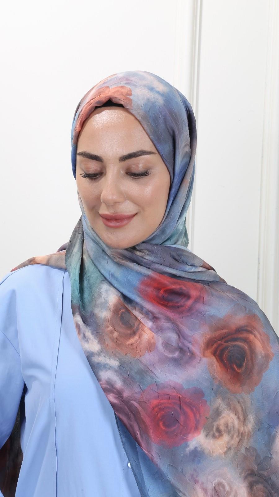 Desenli Kraş Şal Mavi-2