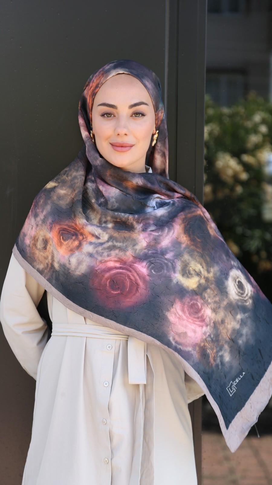 Desenli Kraş Şal Siyah-7