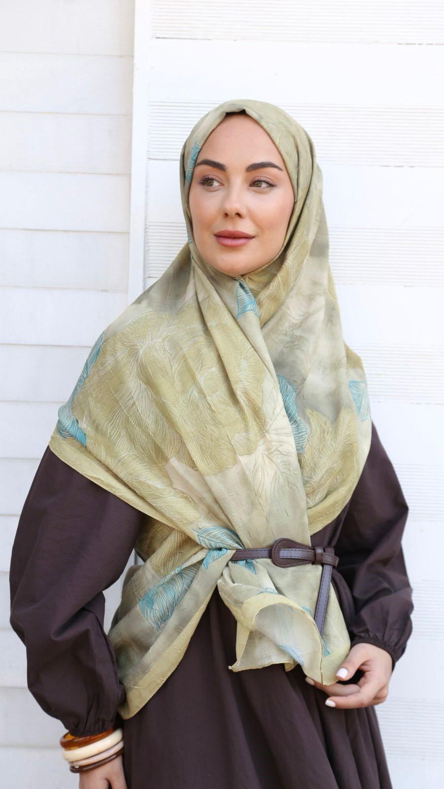 Desenli Kraş Şal Yağ Yeşili-6