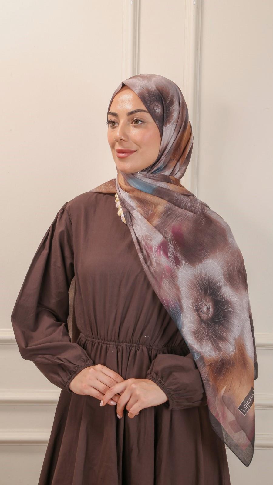 Desenli Pamuk Vual Şal Acı Kahve-6