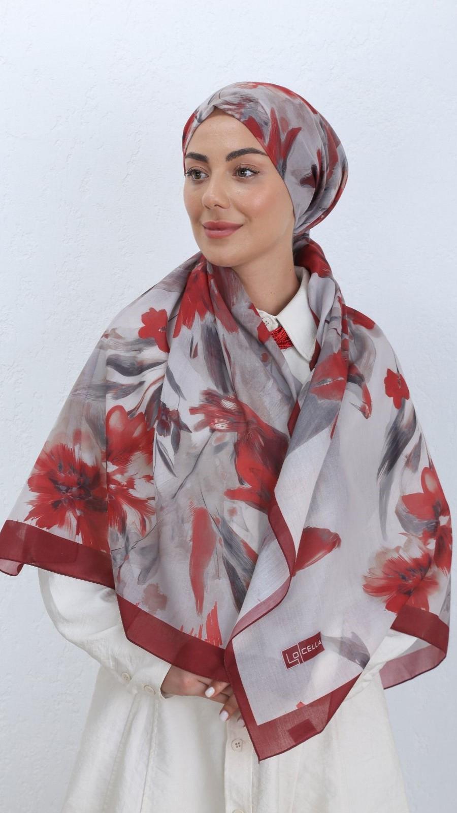 Desenli Pamuk Vual Şal Bordo Serisi-6