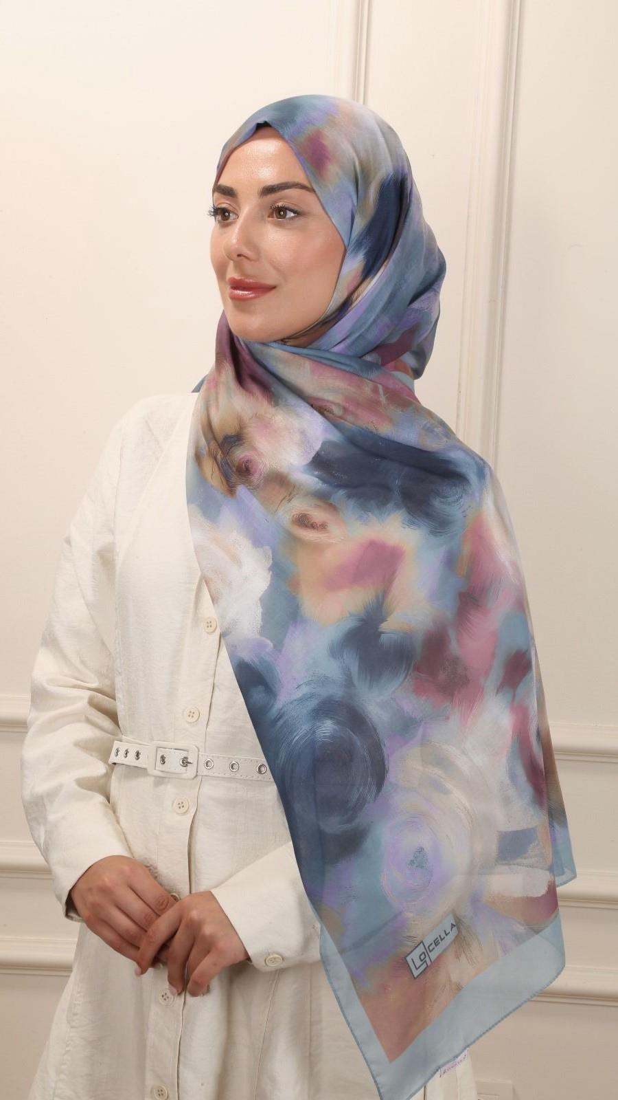 Desenli Pamuk Vual Şal Bebe Mavi-9