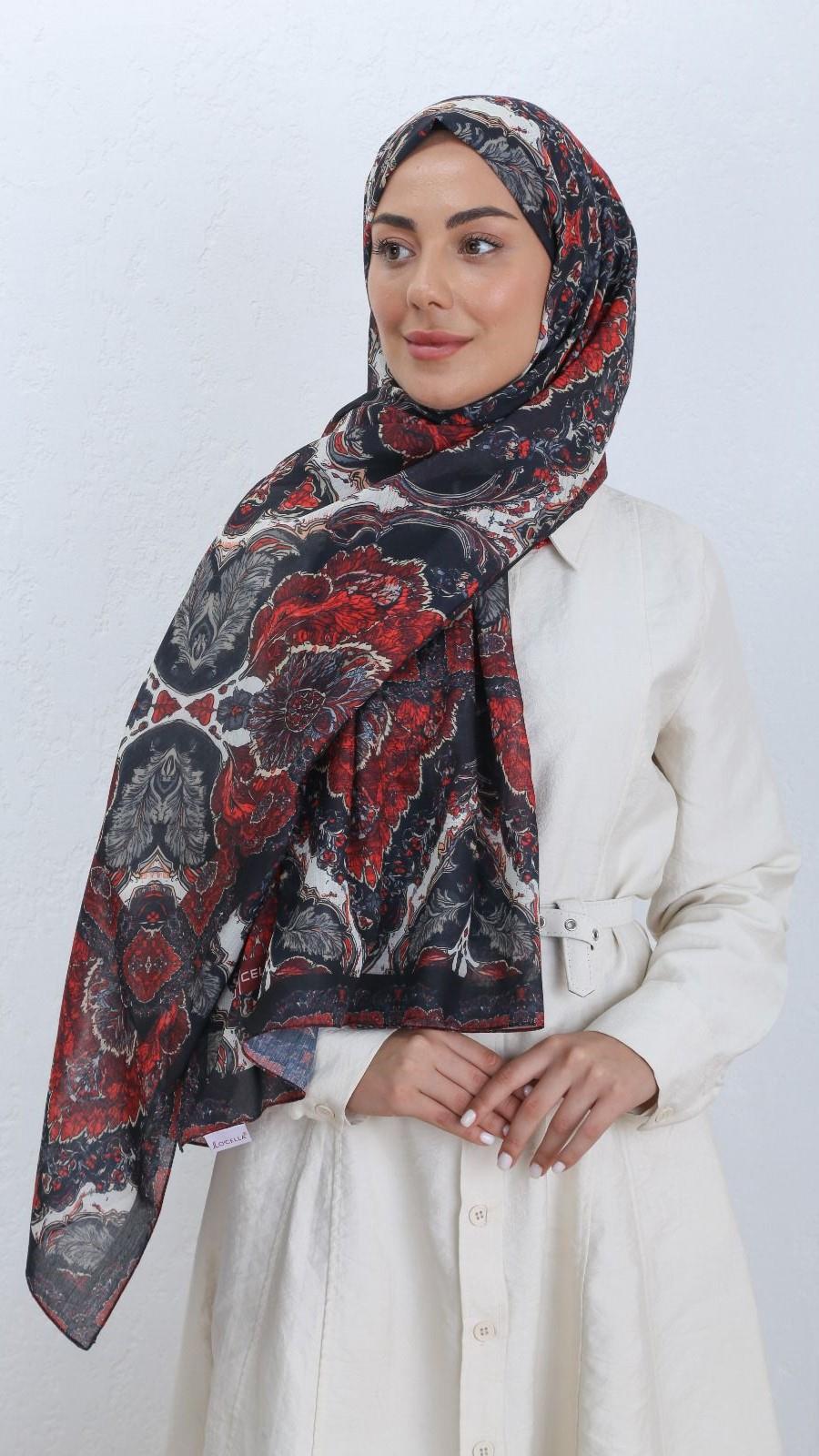 Desenli Pamuk Vual Şal Bordo Serisi-2