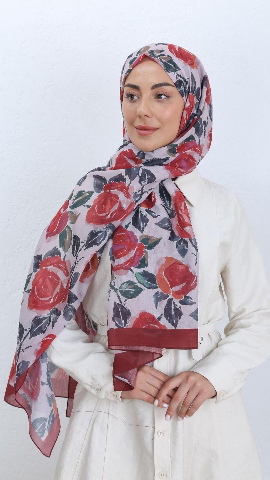 Desenli Pamuk Vual Şal Bordo Serisi-1