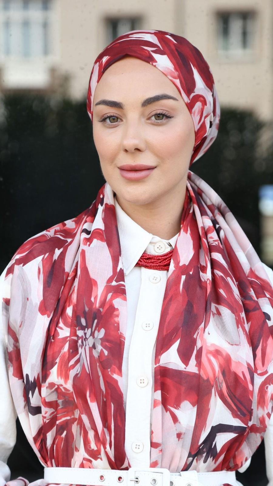 Desenli Pamuk Vual Şal Bordo Serisi-7