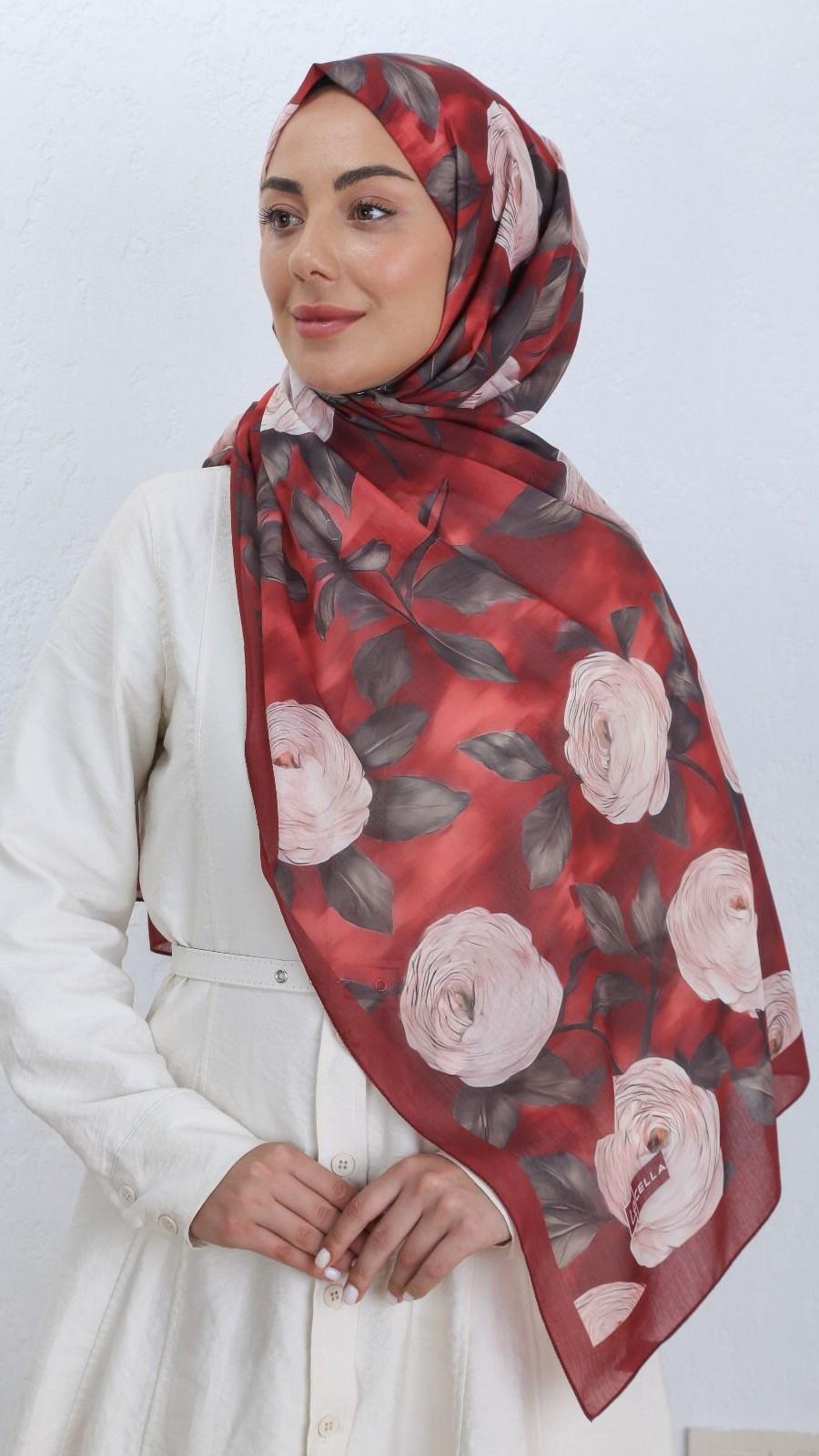Desenli Pamuk Vual Şal Bordo Serisi-5