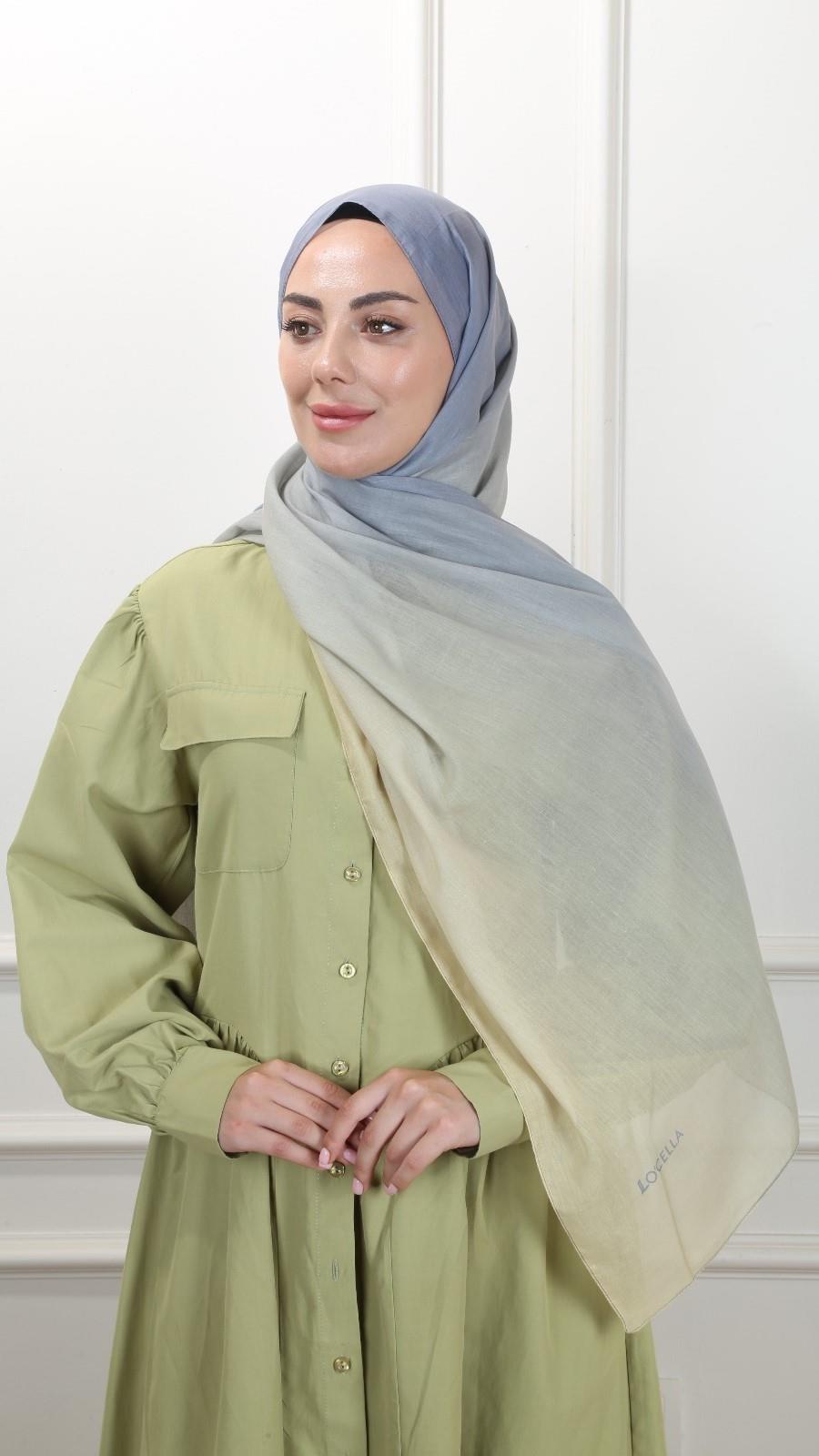 Desenli Pamuk Vual Şal Gri Sarı-4