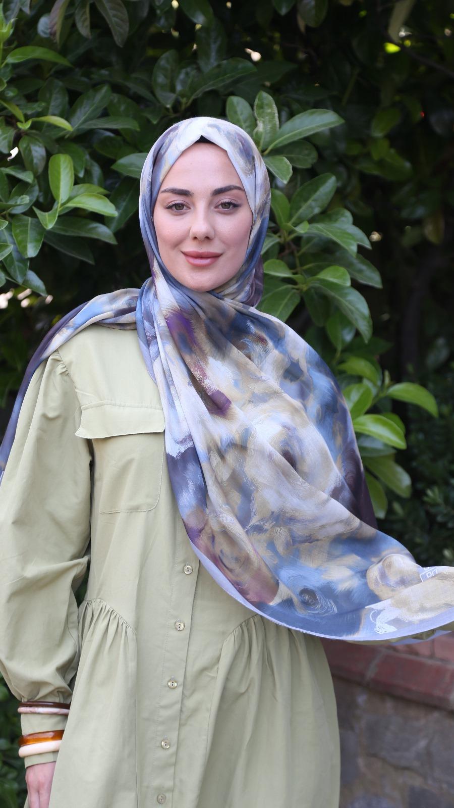 Desenli Pamuk Vual Şal Gri-2