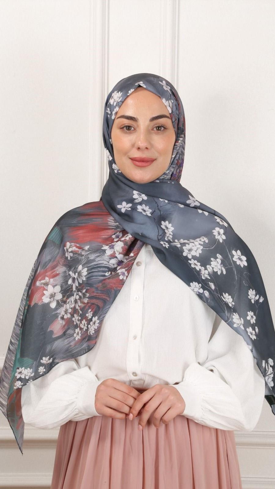 Desenli Pamuk Vual Şal Gri-5