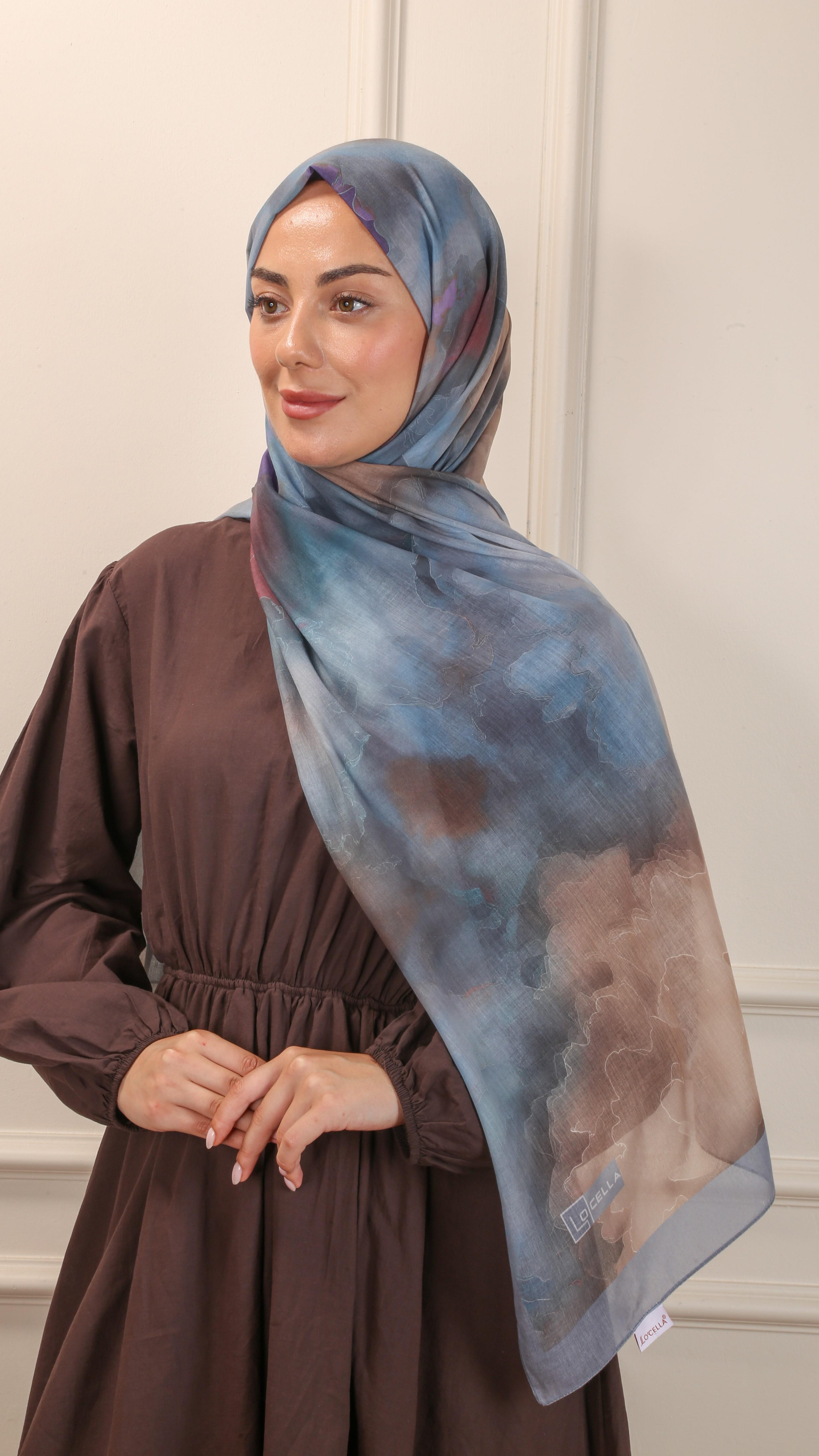 Desenli Pamuk Vual Şal Gri-4