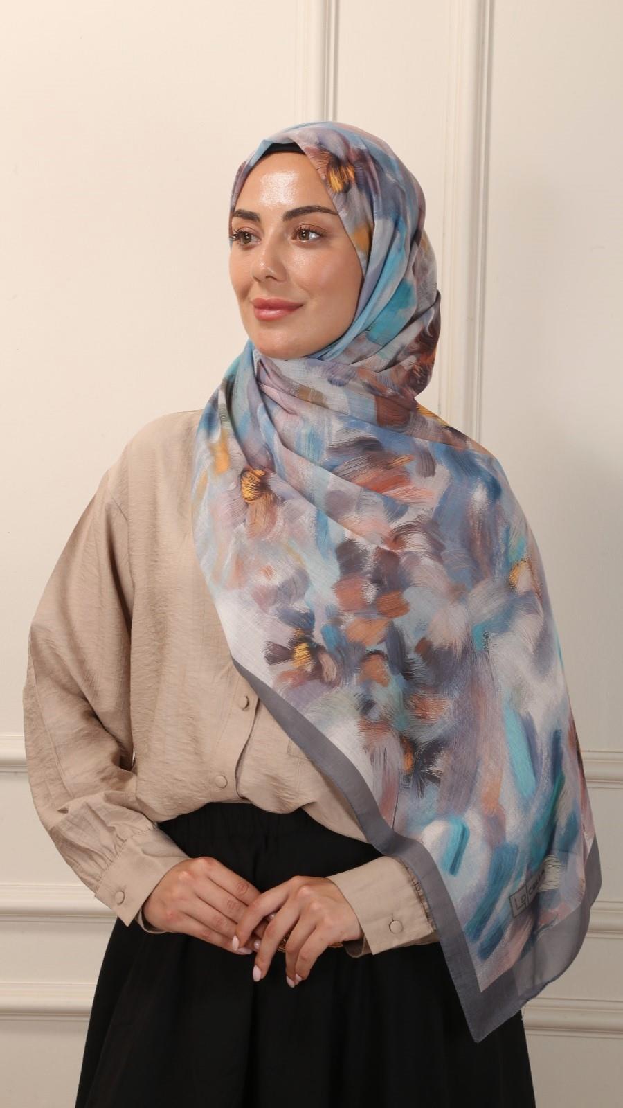 Desenli Pamuk Vual Şal Gri-8