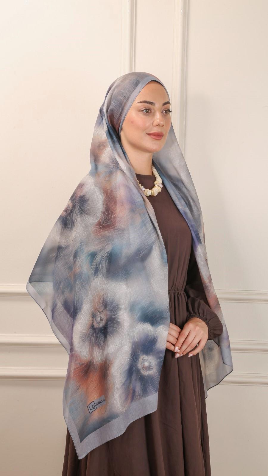 Desenli Pamuk Vual Şal Gri-5