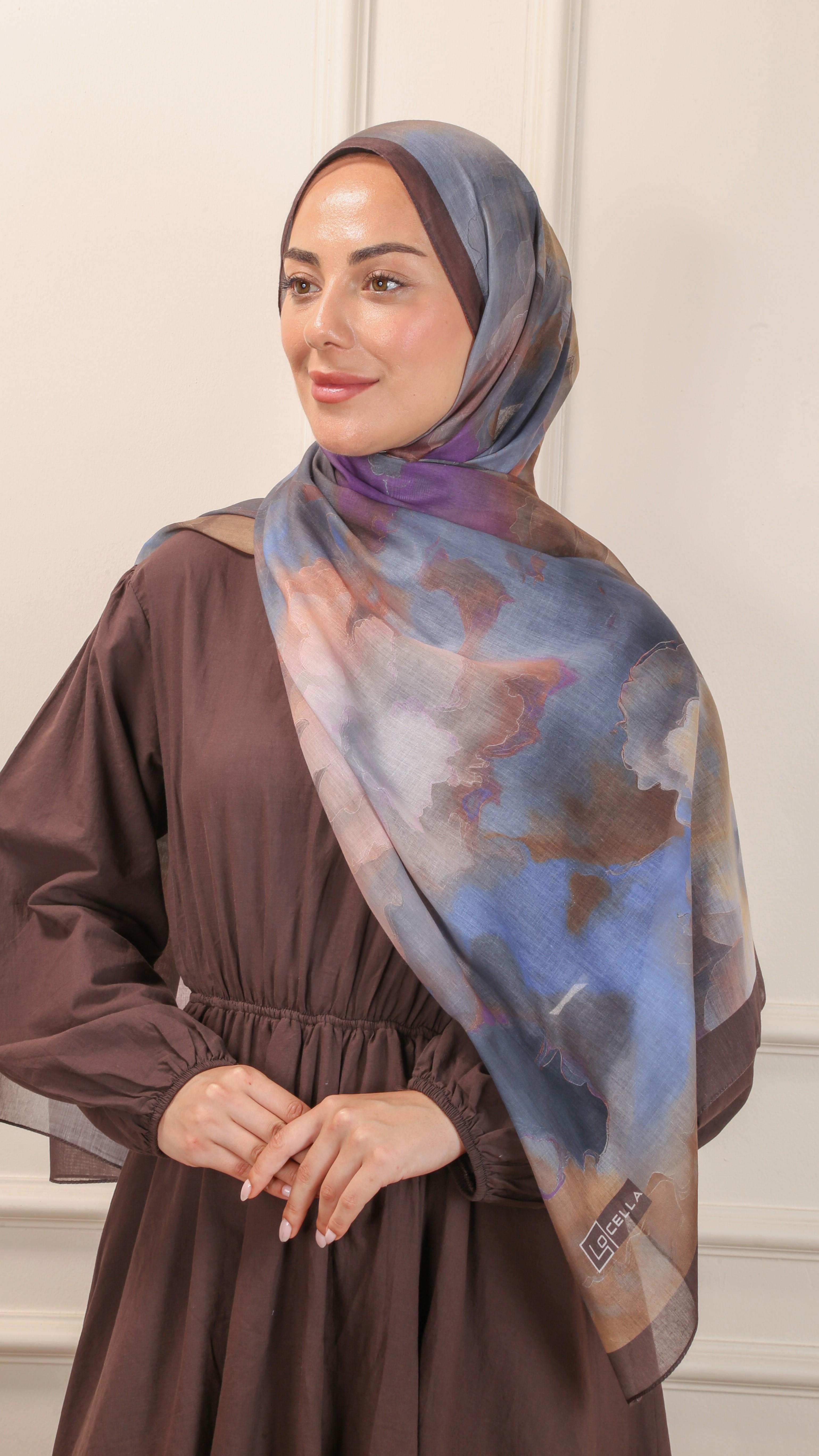 Desenli Pamuk Vual Şal Kahve-6