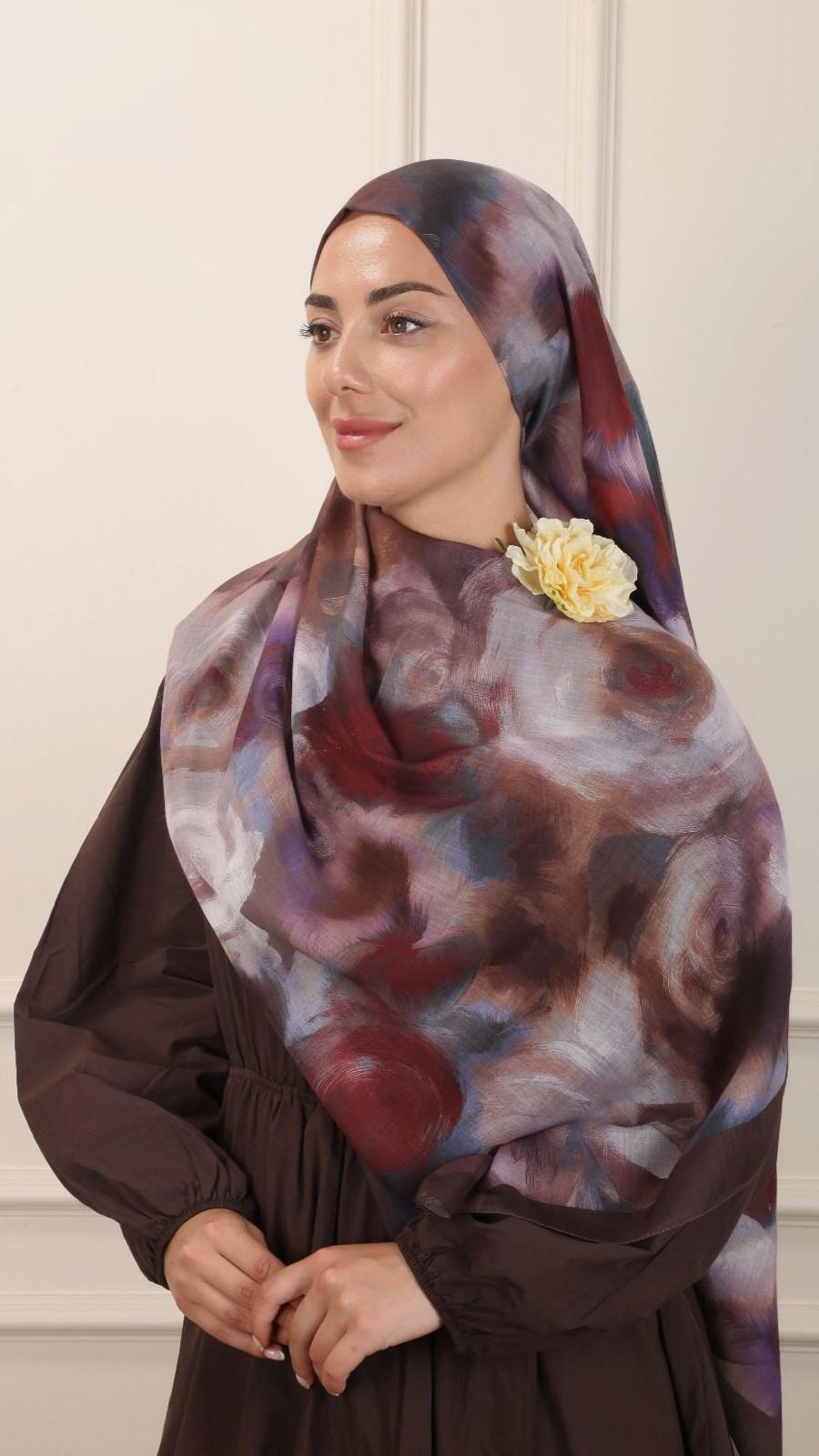 Desenli Pamuk Vual Şal Kahve-4