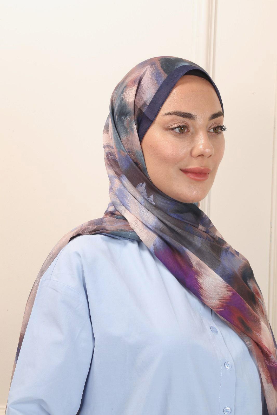 Desenli Pamuk Vual Şal Lacivert-6