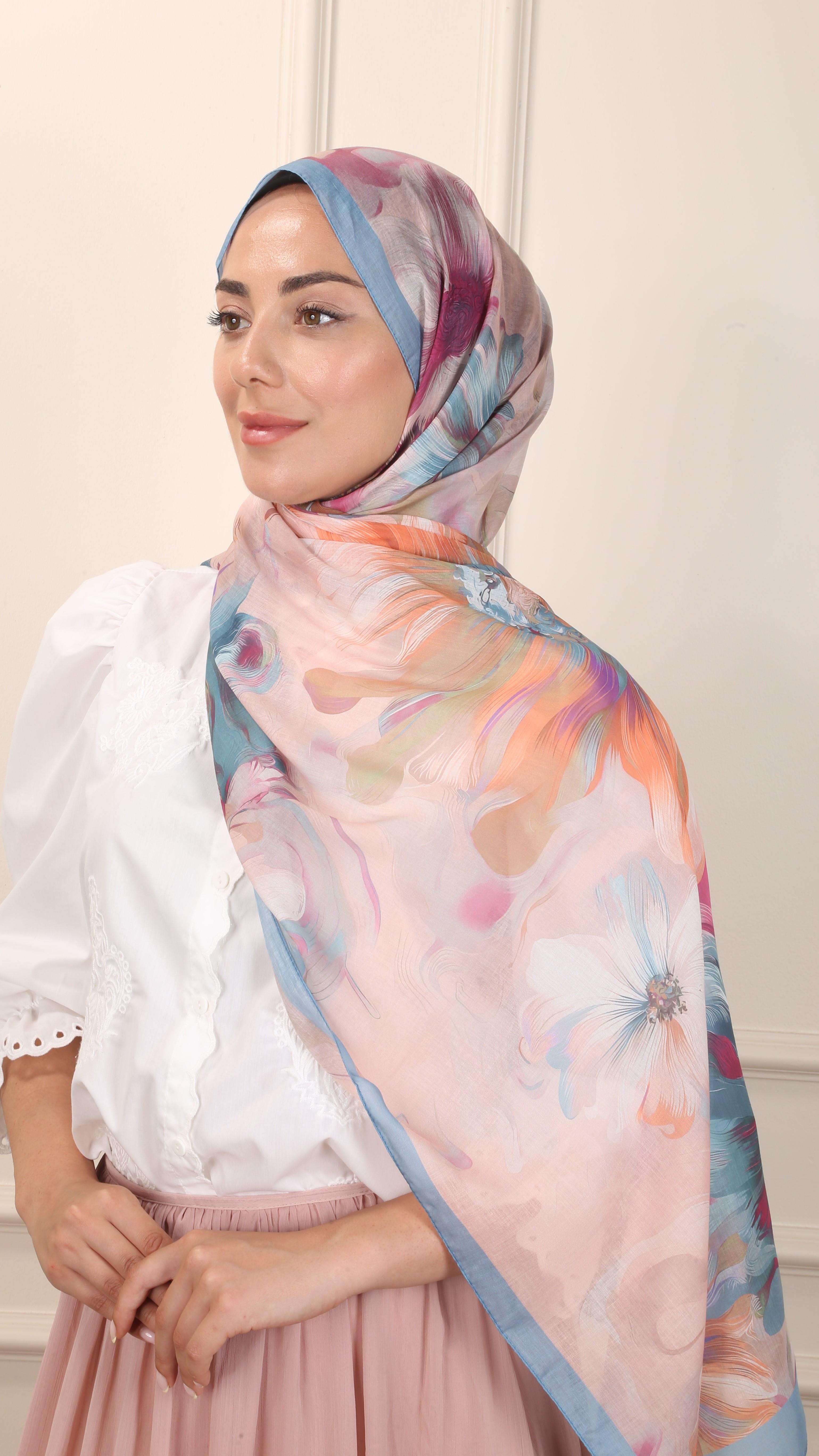 Desenli Pamuk Vual Şal Mavi-2