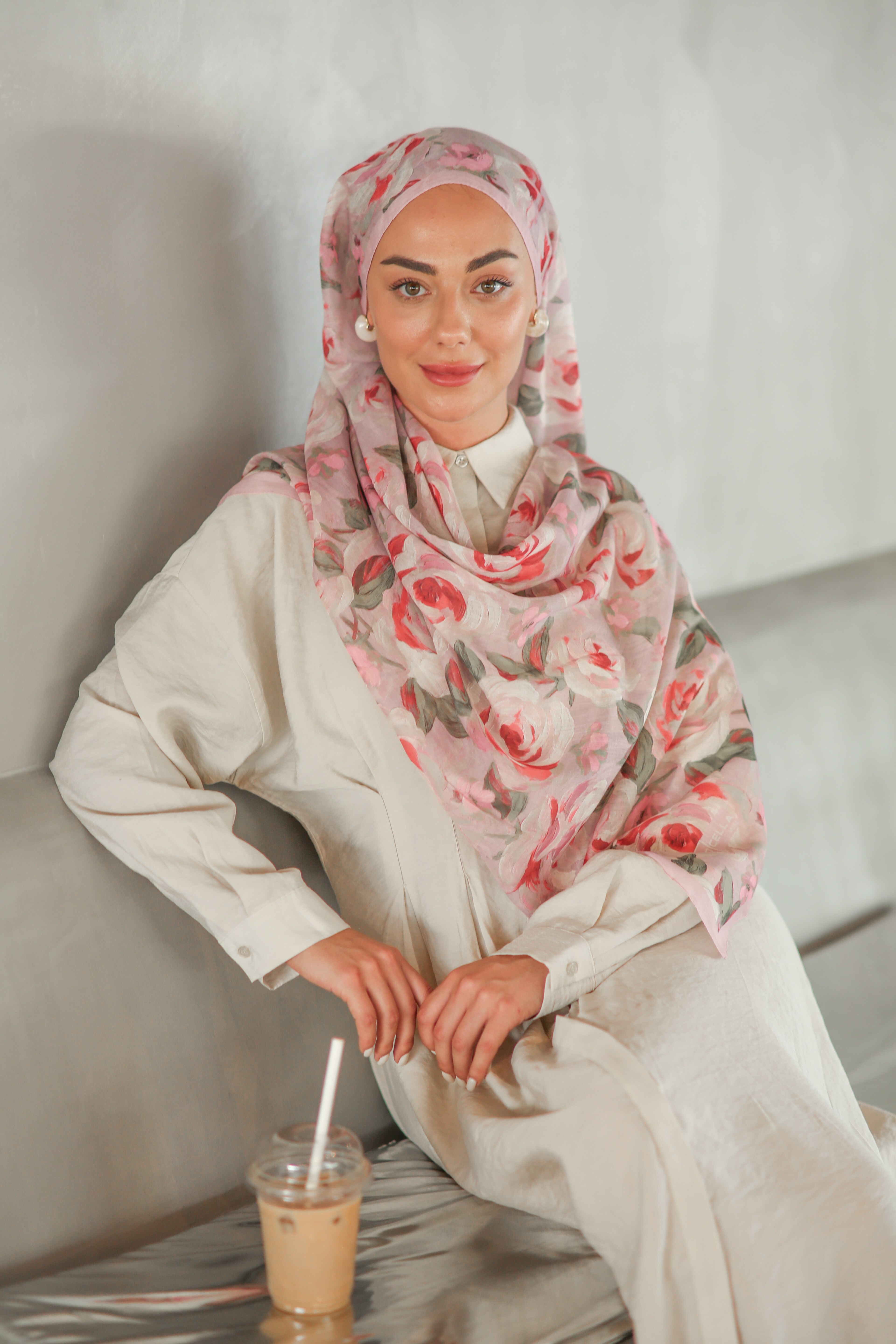Desenli Pamuk Vual Şal-Pembe