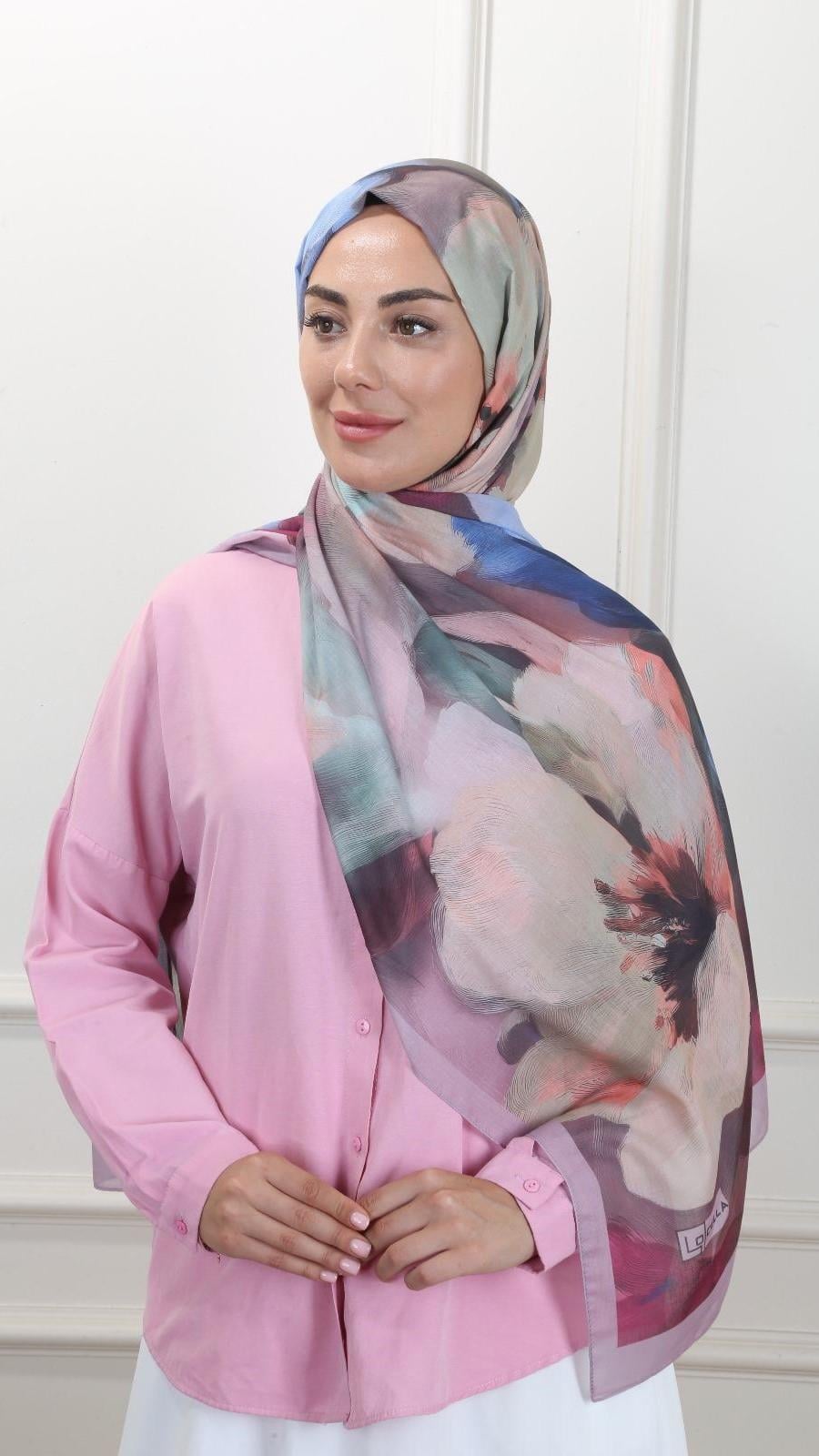 Desenli Pamuk Vual Şal Pembe-4