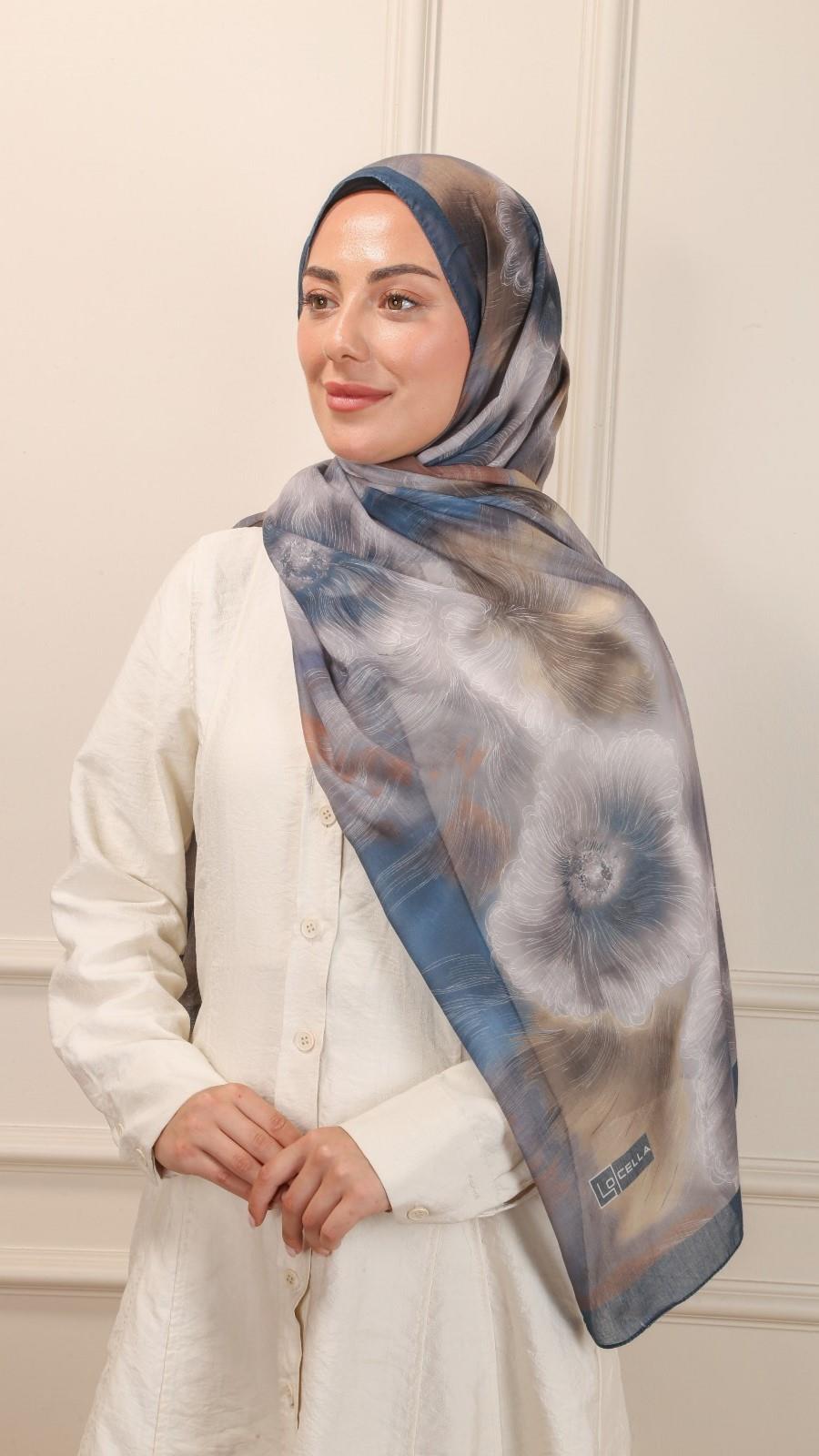 Desenli Pamuk Vual Şal Petrol-4