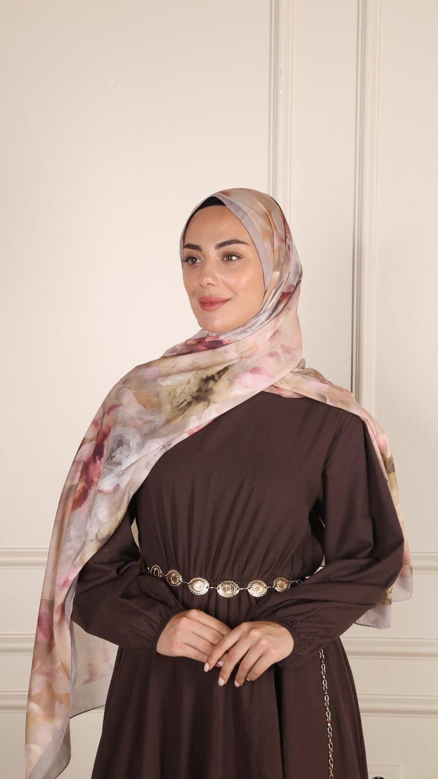 Desenli Pamuk Vual Şal Rose-3