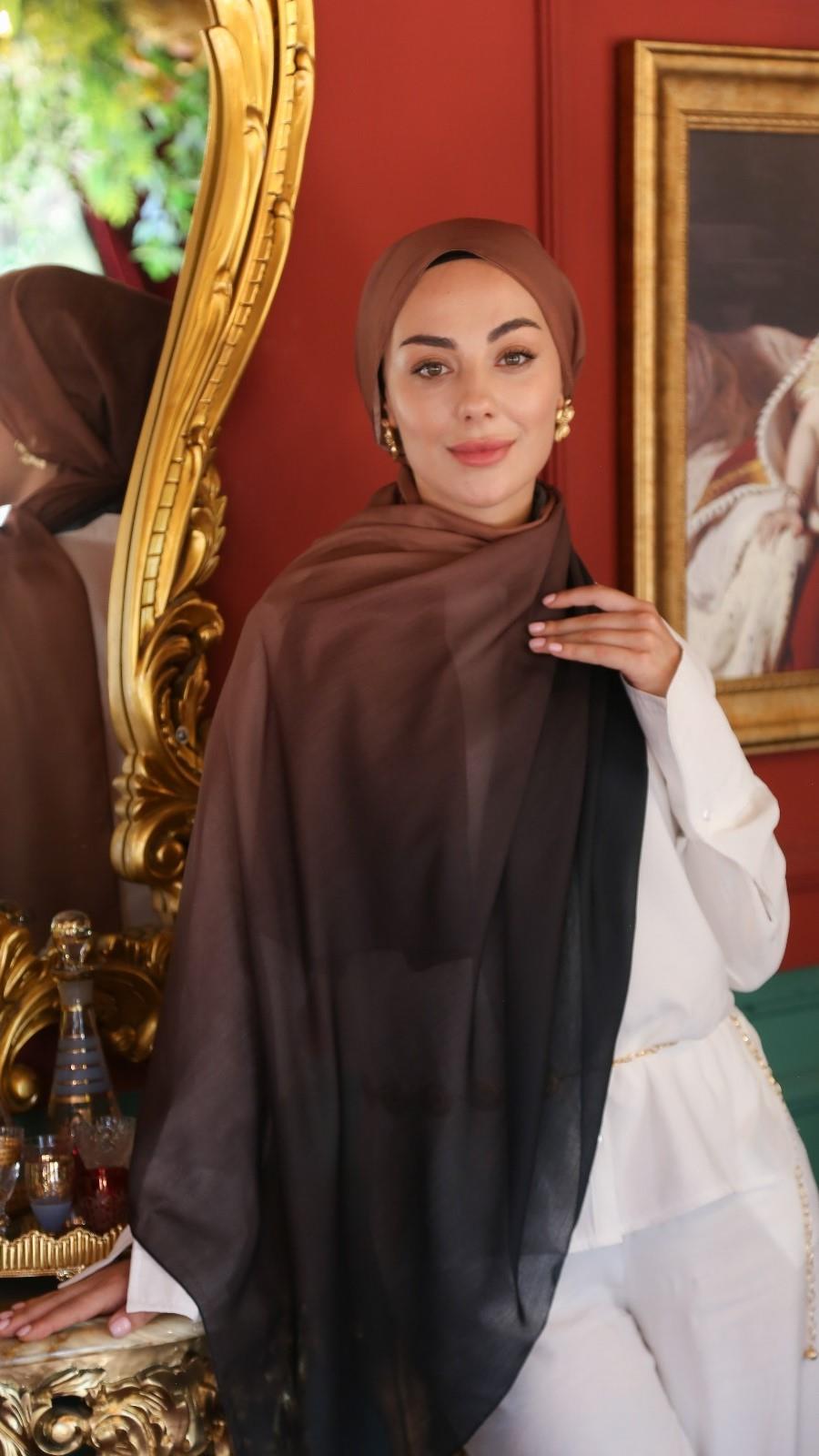 Desenli Pamuk Vual Şal Siyah Kahve-8