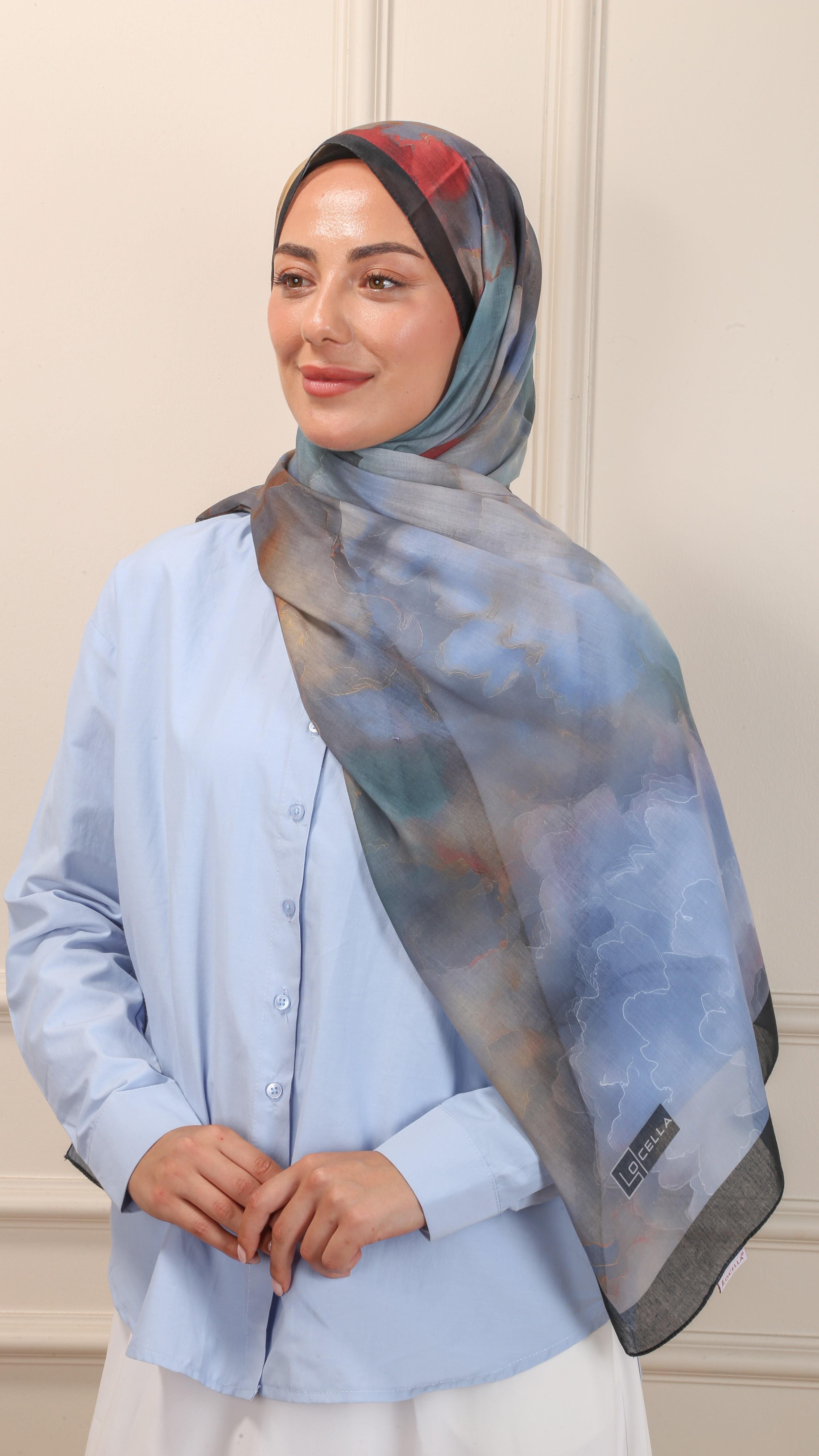 Desenli Pamuk Vual Şal Siyah-8