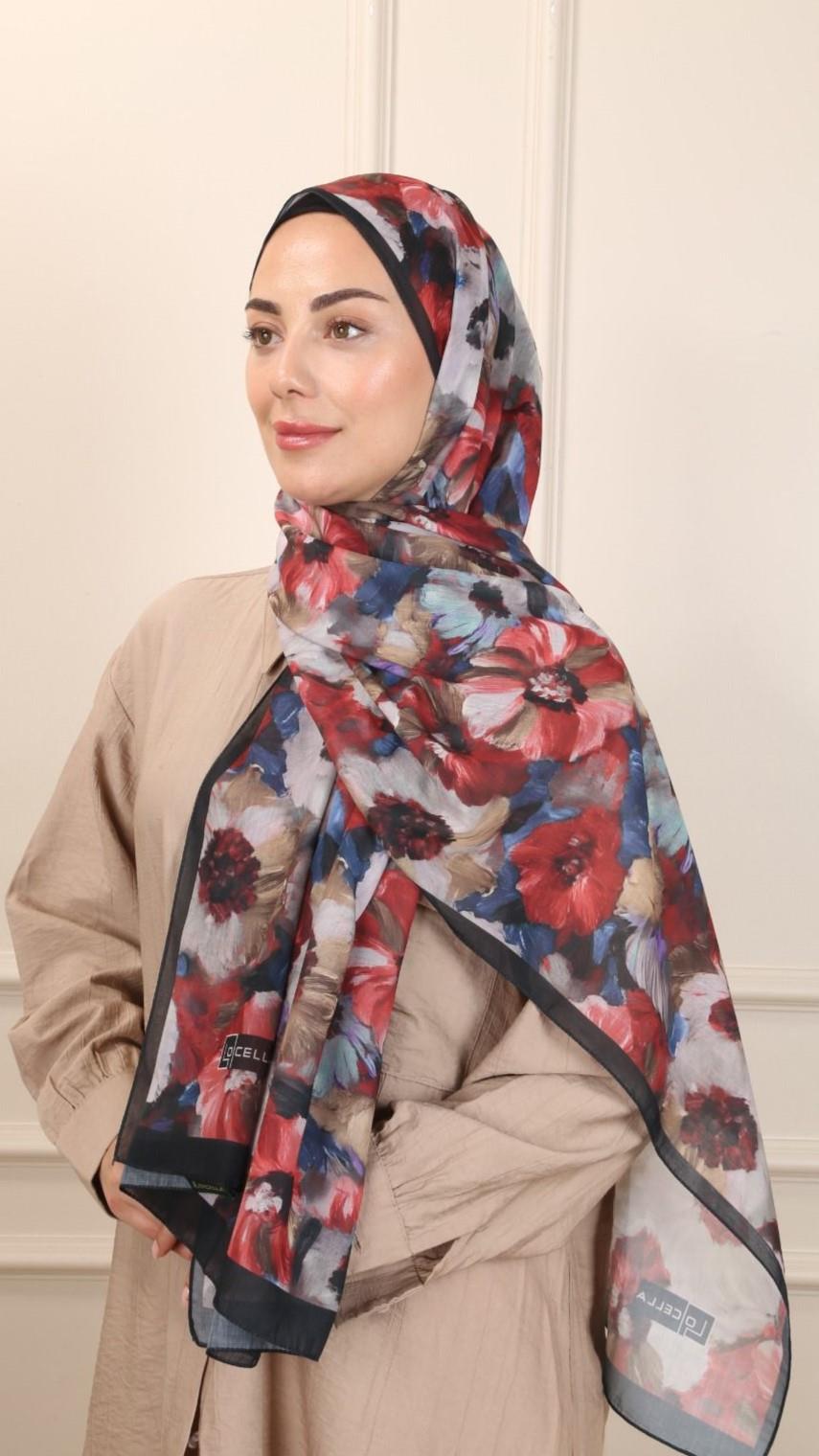 Desenli Pamuk Vual Şal Siyah-5