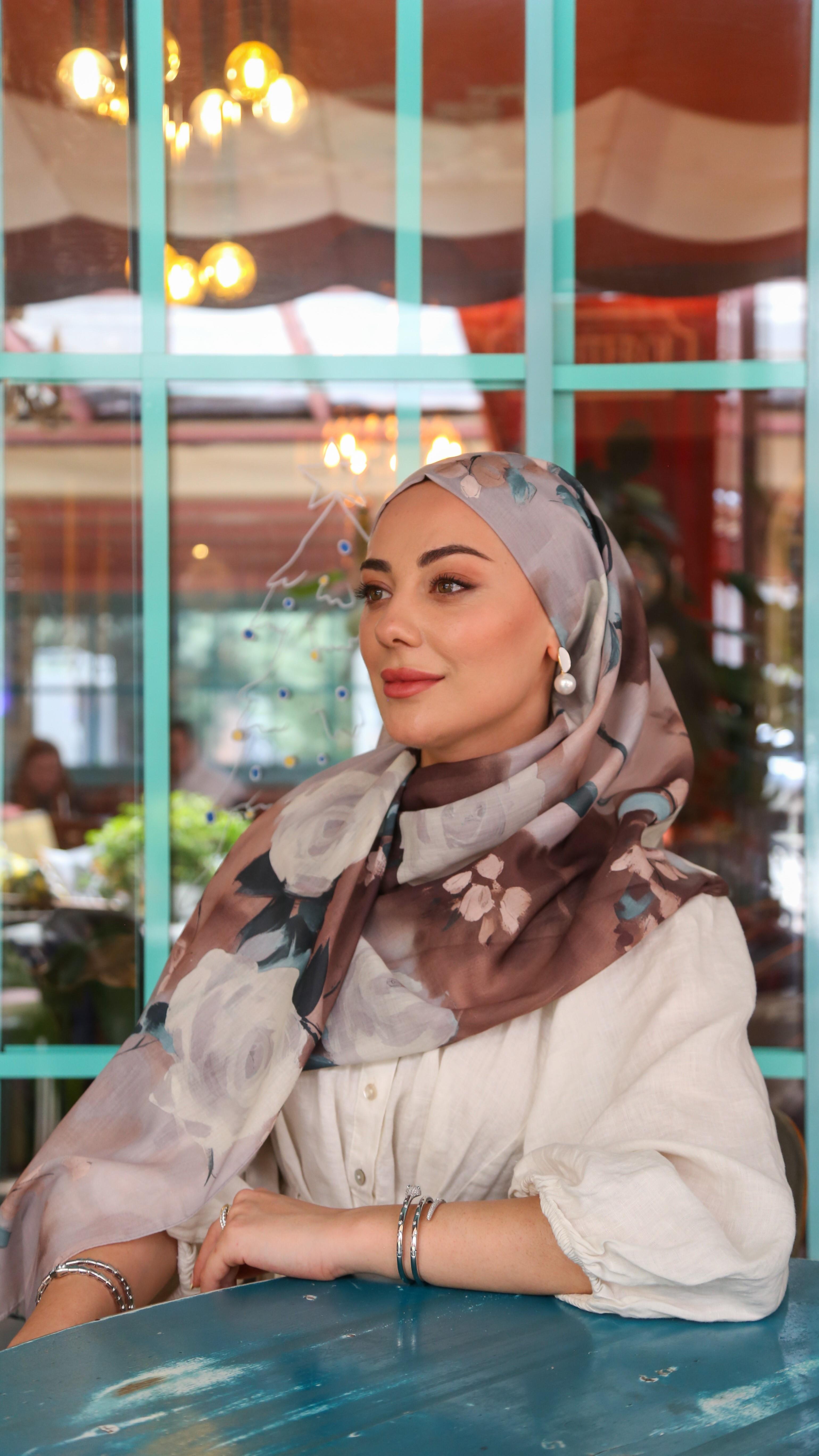 Desenli Pamuk Vual Şal Sütlü Kahve-10