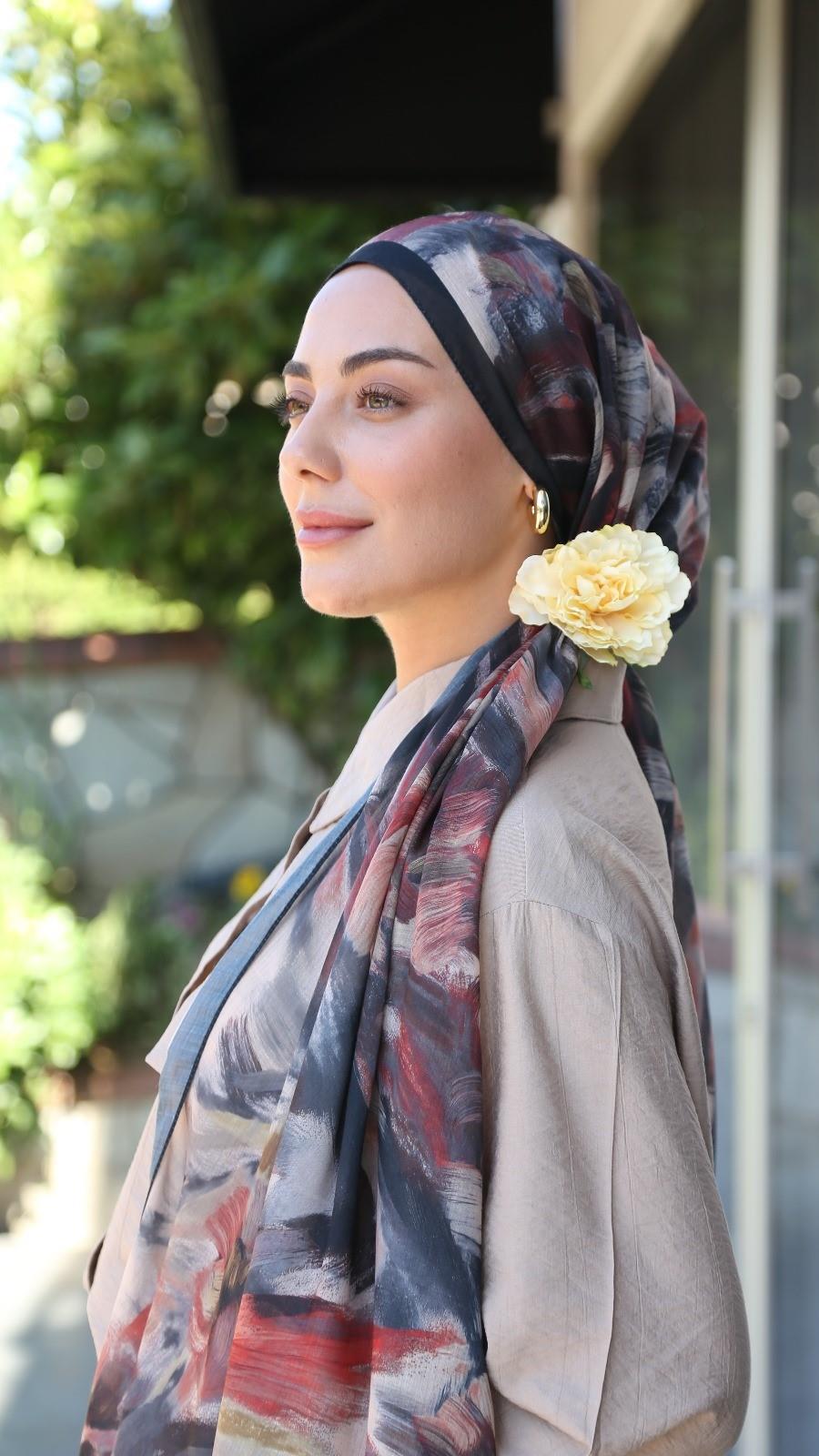 Desenli Pamuk Vual Şal Siyah-1