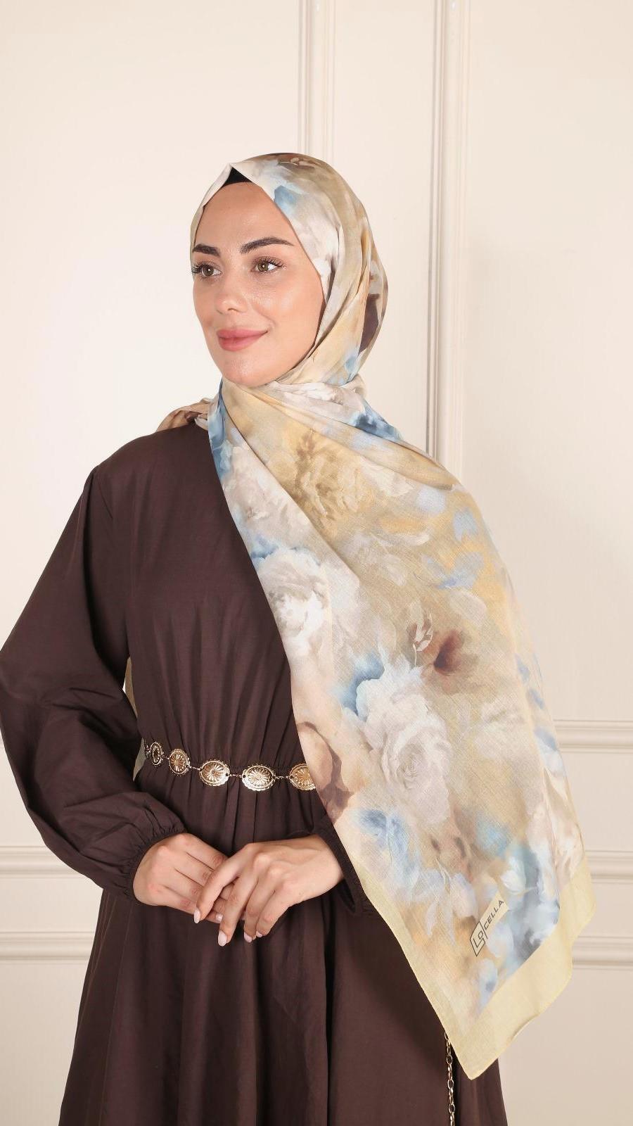 Desenli Pamuk Vual Şal Tereyağ Sarısı-4