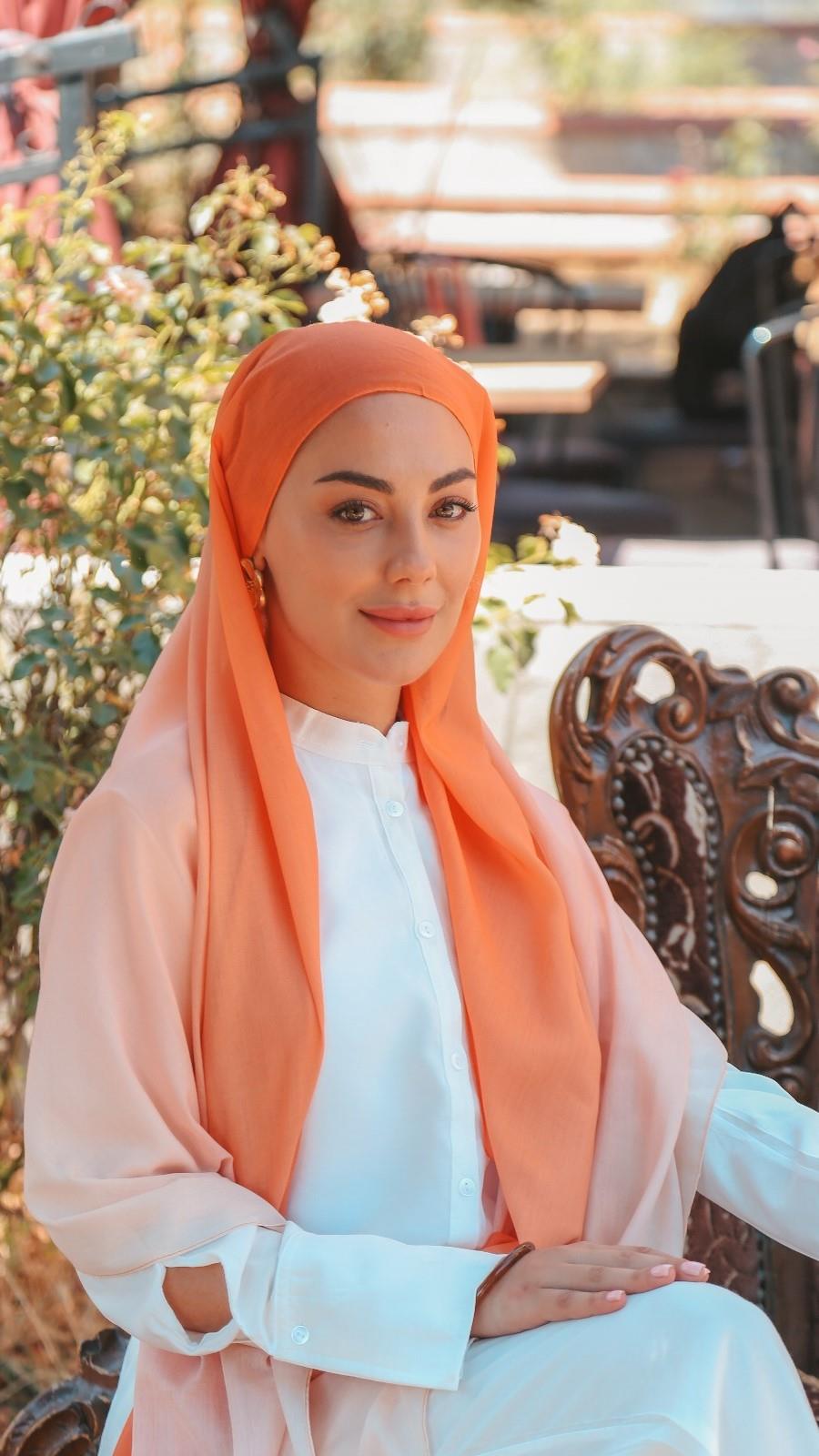 Desenli Pamuk Vual Şal Turuncu-5