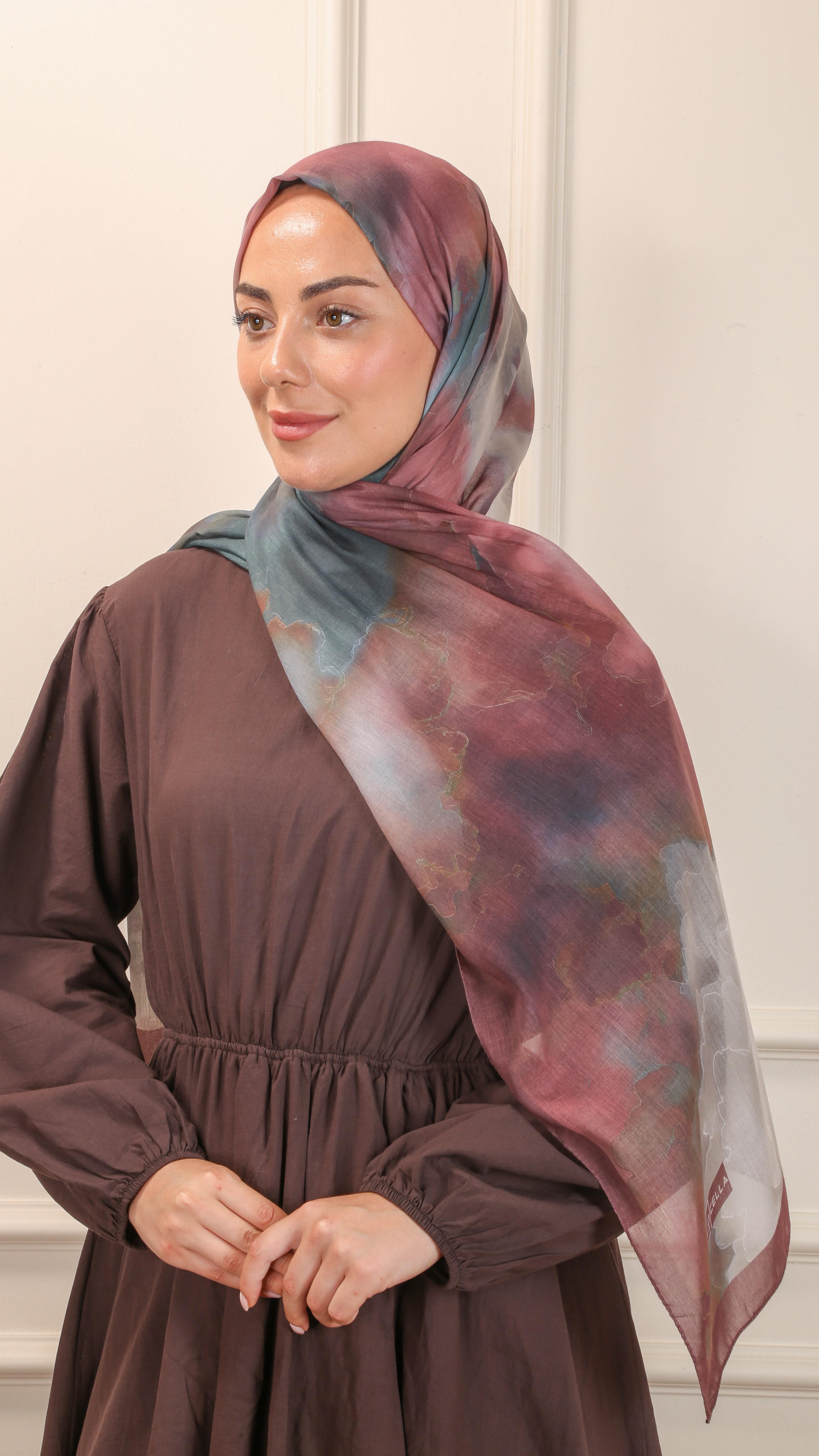 Desenli Pamuk Vual Şal Vişne-5