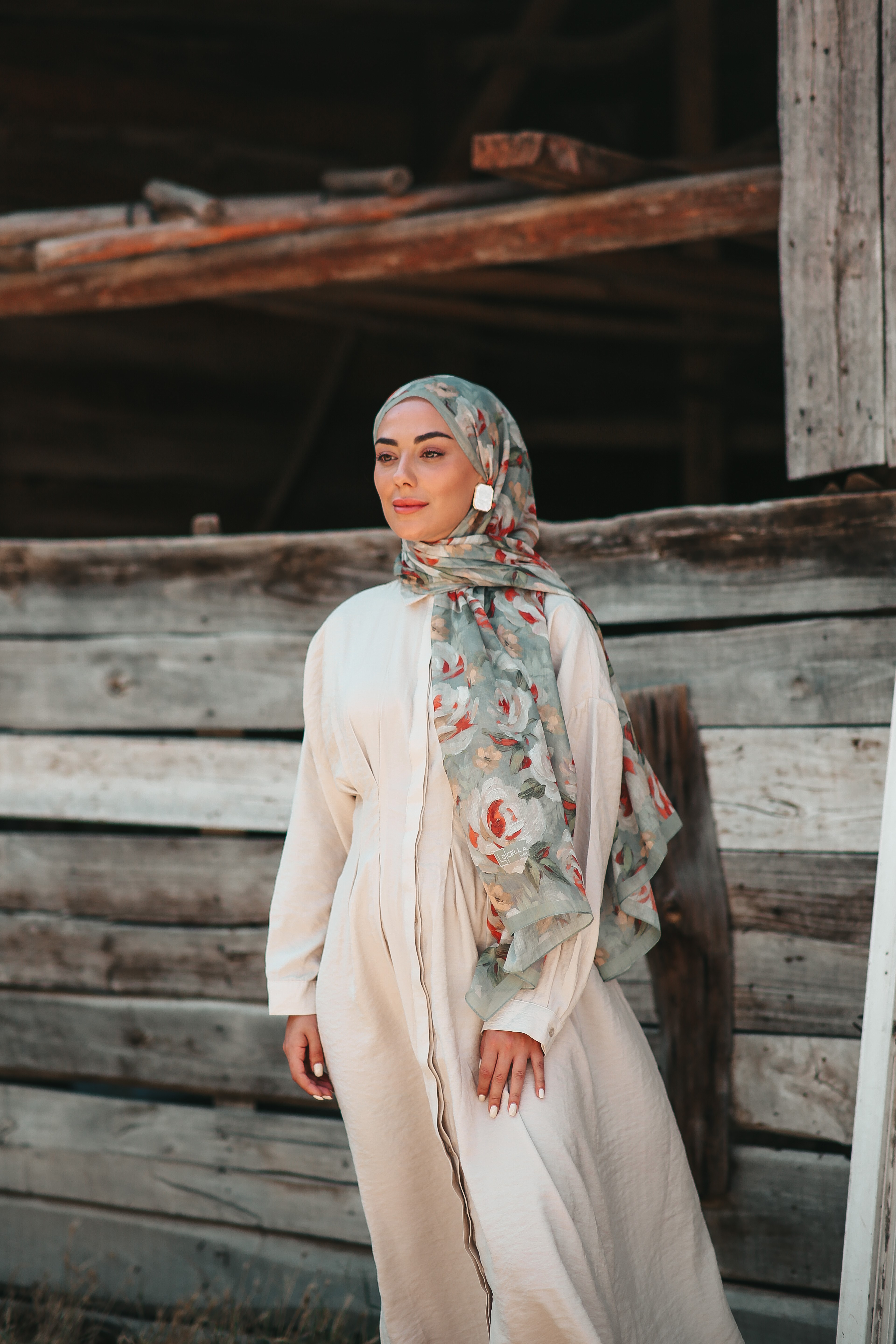 Desenli Pamuk Vual Şal-Yeşil