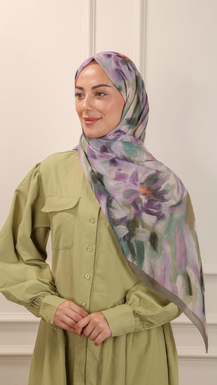 Desenli Pamuk Vual Şal Yeşil-5