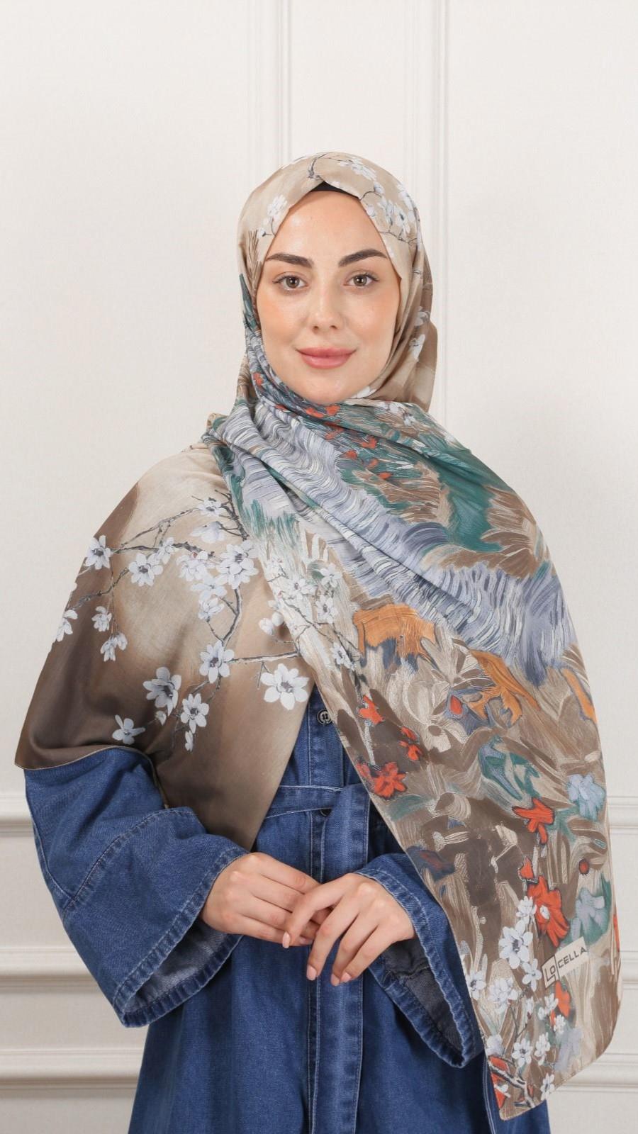 Desenli Pamuk Vual Şal Yağ Yeşili-2