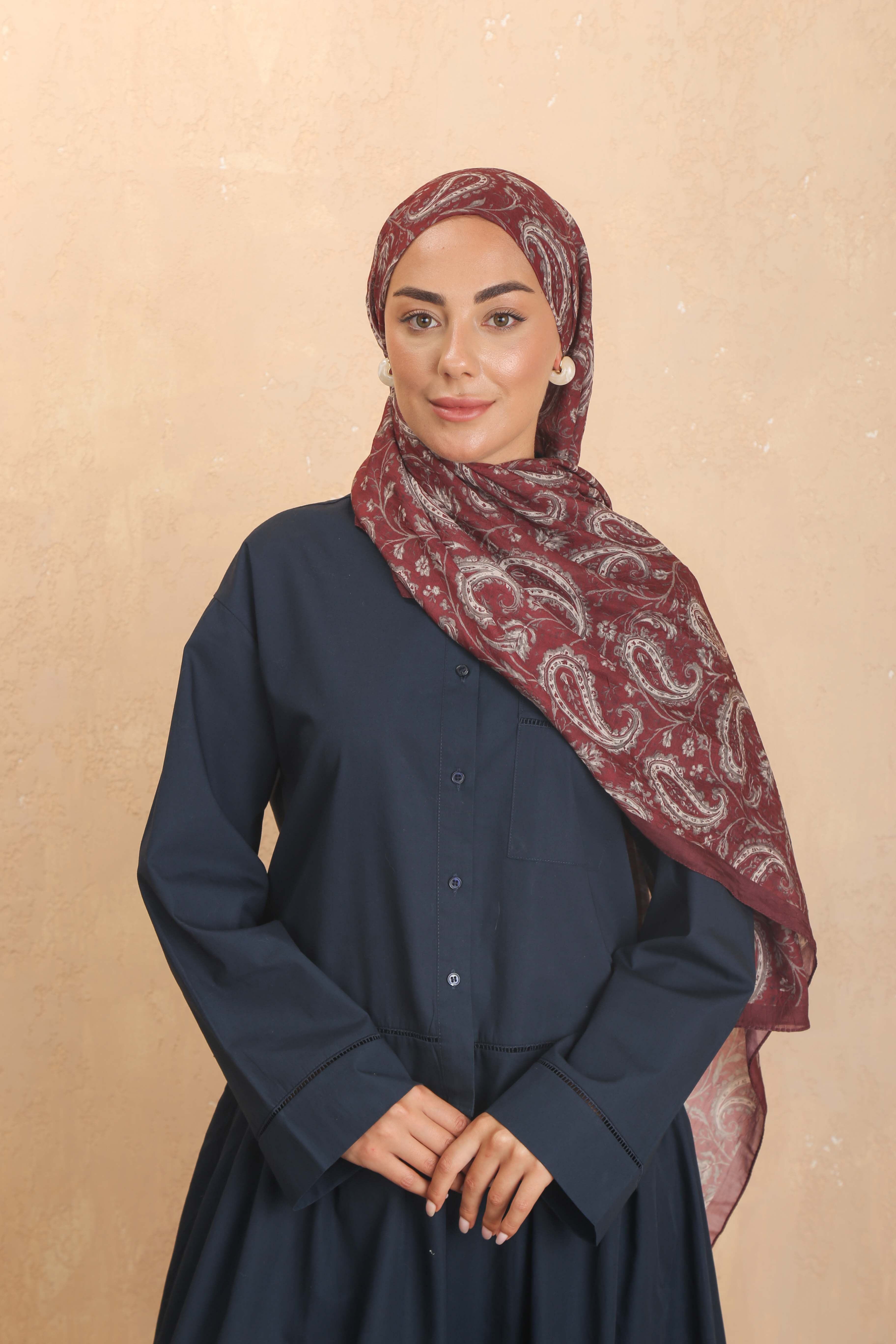 Desenli Vual Kraş Şal Bordo