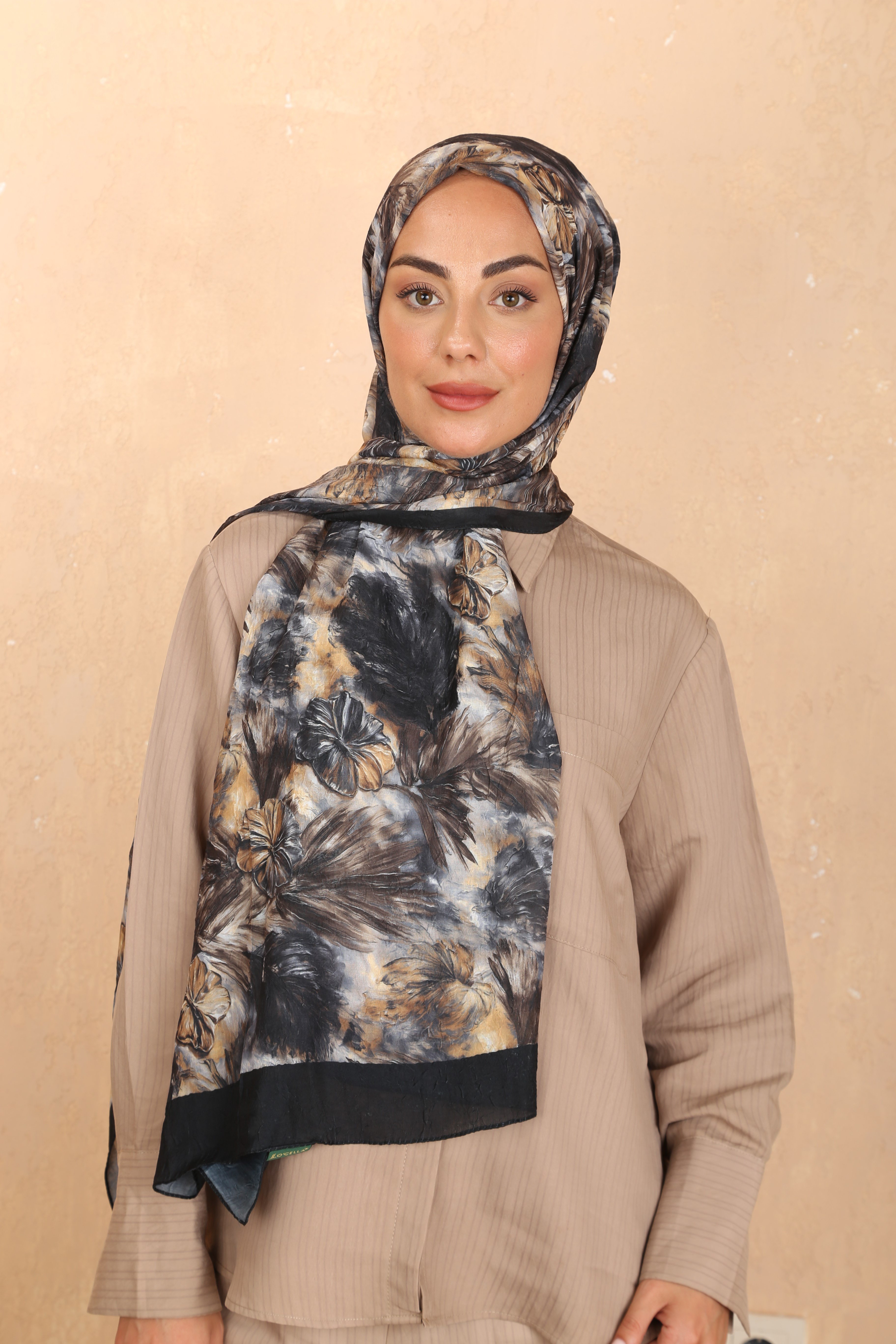 Desenli Vual Kraş Şal Siyah