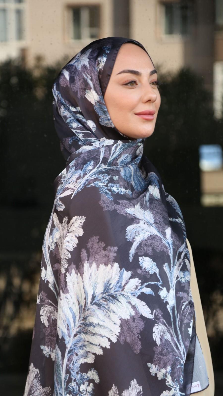 Locella İdol İpek Şal Antrasit Kahve-1