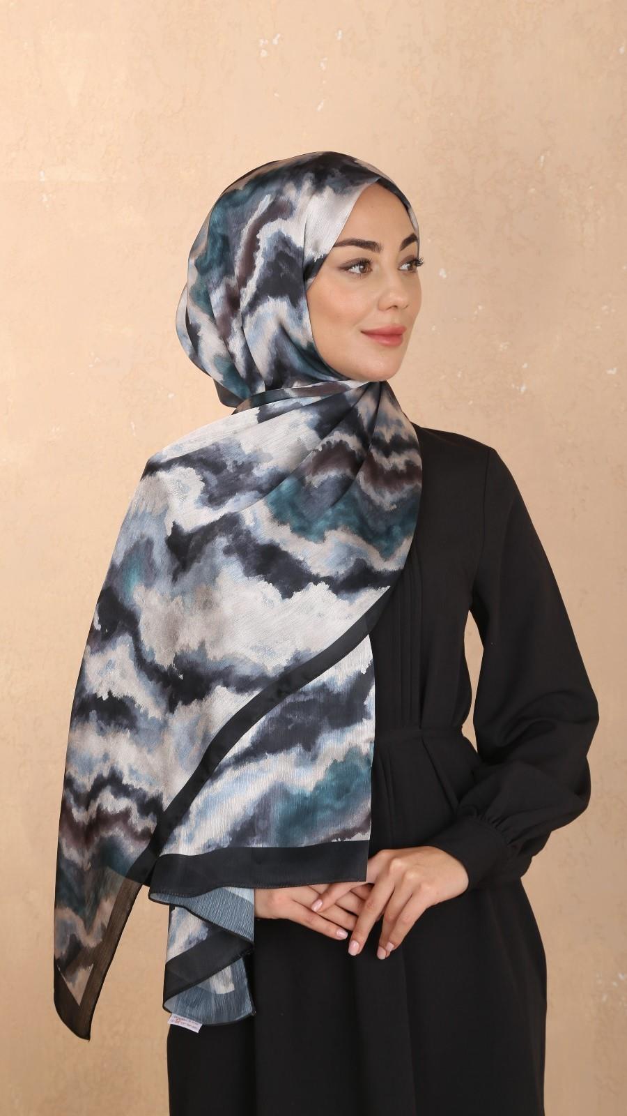 Locella İdol İpek Şal Petrol Siyah-6