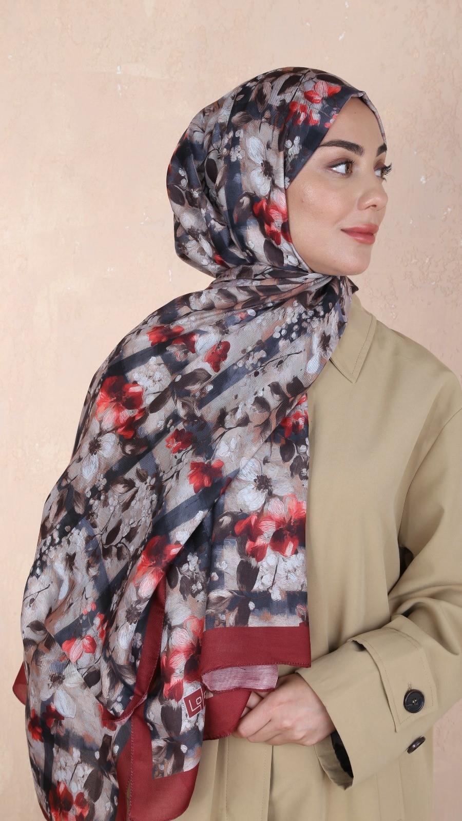 Locella Koza Pamuk Şal-Bordo-8