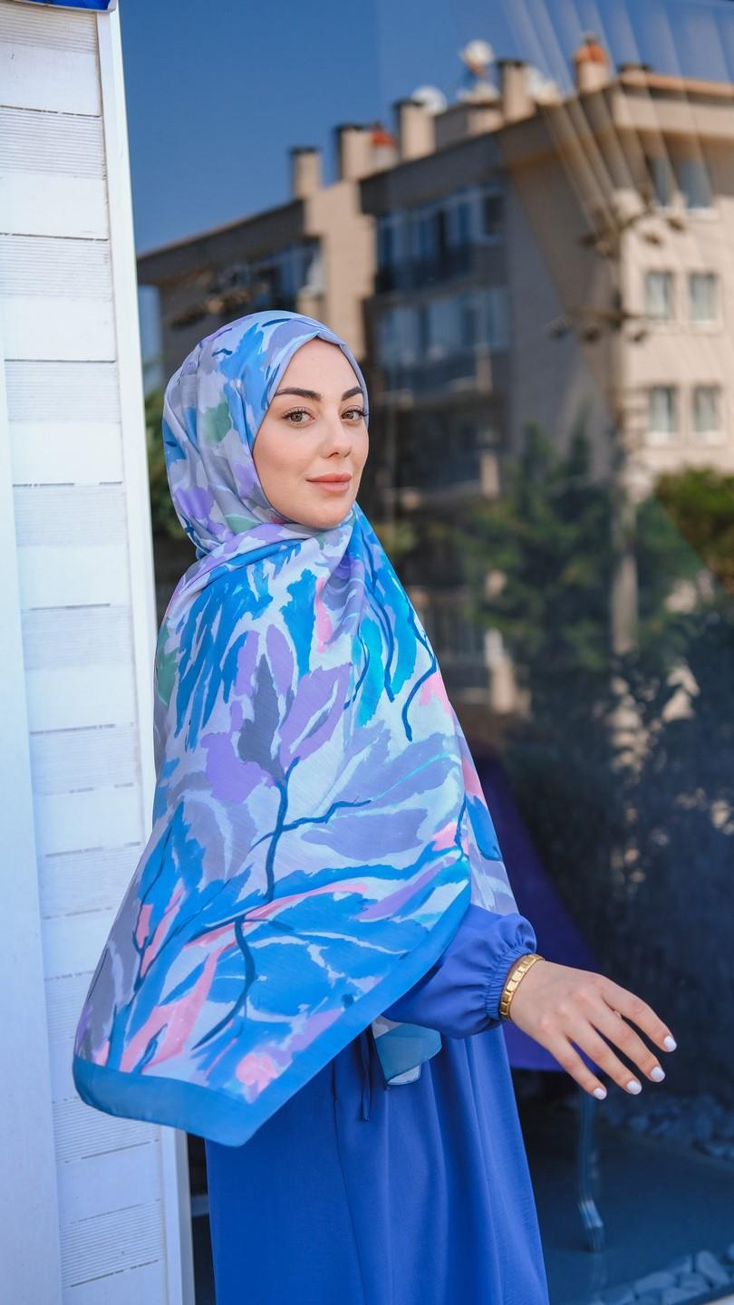 Locella Koza Pamuk Şal Mavi-1