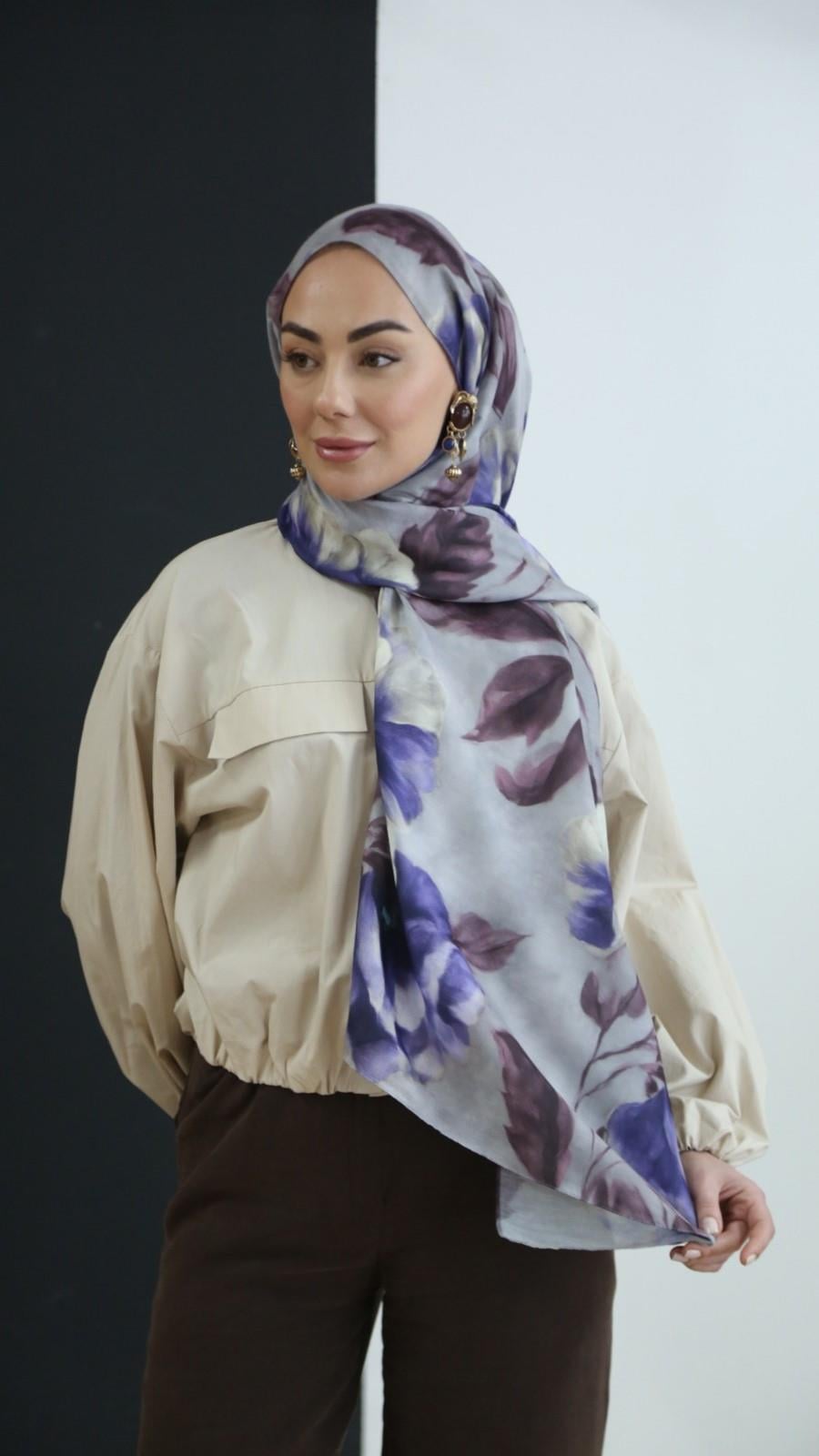 Locella Koza Pamuk Şal Mor Gri